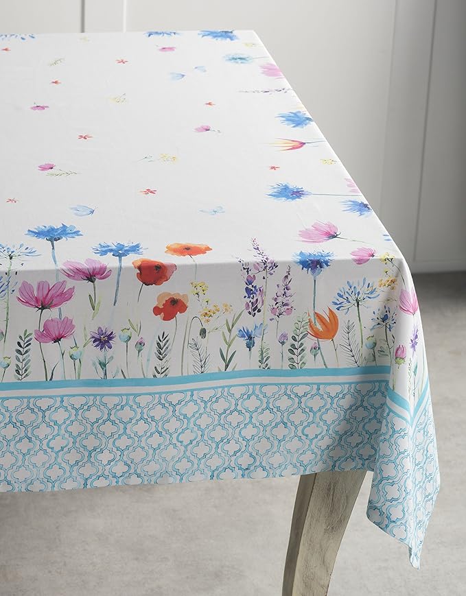 Maison d' Hermine Table Cloth Rectangle Table 100% Cotton 54 x 72 Inches Tablecloth Reusable Decorative for Dining Room, Farmhouse, Home, Party, Festive & Wedding Spring Summer - Flower in The Field