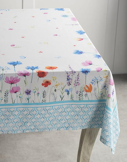Maison d' Hermine Table Cloth Square Table 100% Cotton 60 x 60 Inches Tablecloth Reusable Decorative for Dining Room, Farmhouse, Home, Party, Festive & Wedding Spring Summer - Flower in The Field