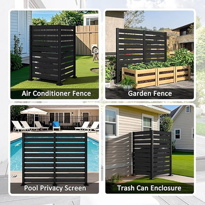 MUPATER 60” H×78” W Outdoor Privacy Screen, Wood Privacy Fence Panel for Hard Ground and Soil, 2 Way to Use, Air Conditioner Fence Kit, Trash Can Enclosure with Aluminum Stakes, Black (2 Panels)