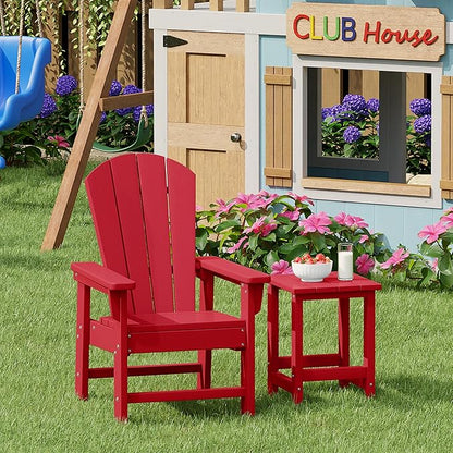 Costaelm Kids Outdoor Side Table, Small Patio HDPE Adirondack Square Table, Porch End Table for Outside Pool Garden, Red