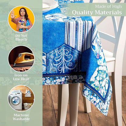 Maison d' Hermine Table Cloth Rectangle Table 100% Cotton 70 x 90 Inches Tablecloth Reusable Decorative for Dining Room, Farmhouse, Home, Party, Festive & Wedding Spring Summer - Summer Blues