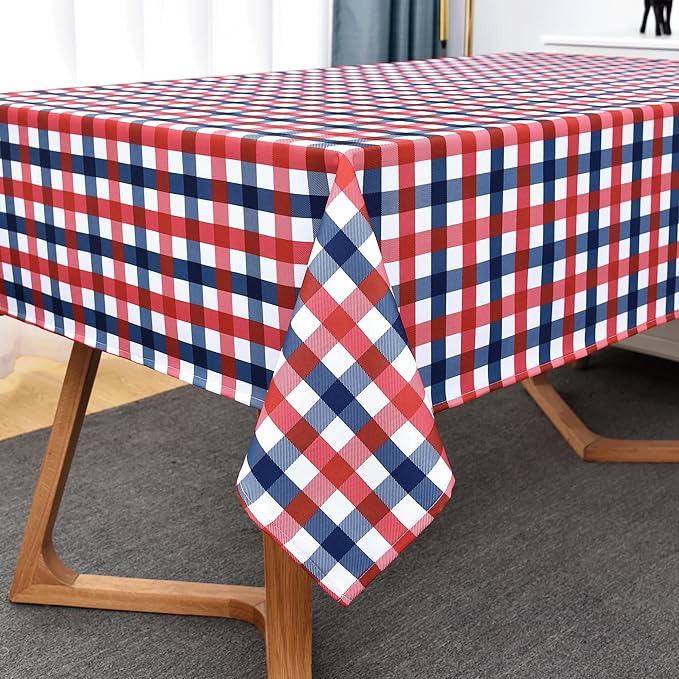 Classic Gingham Tablecloth Fabric - Oblong 58x120 Water Resistant Patriotic Party Table Cloth for Indoor/Outdoor Use - Tabletop Cover for Independence Day Memorial Day