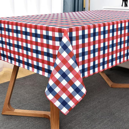Classic Gingham Tablecloth Fabric - Oblong 58x120 Water Resistant Patriotic Party Table Cloth for Indoor/Outdoor Use - Tabletop Cover for Independence Day Memorial Day