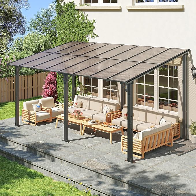 10' x 16' Lean to Gazebo Pergola, Hardtop Gazebo Metal Large Galvanized Steel - Image 8