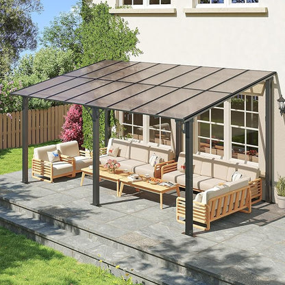 10' x 16' Lean to Gazebo Pergola, Hardtop Gazebo Metal Large Galvanized Steel - Image 8