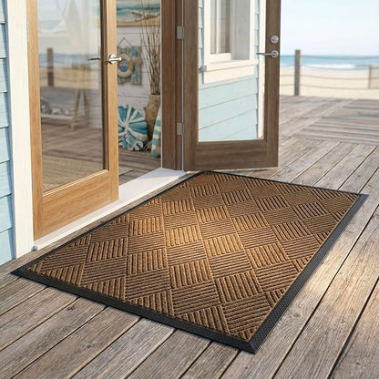 Ecomills Deluxe Diamond Entrance Door Mat, Large Heavy Duty Absorbent Rubber Rug, Brown, 3' X 4' feet