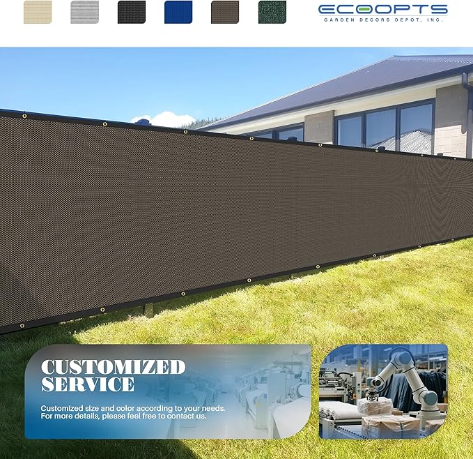 ECOOPTS 8'x243' Privacy Fence Screen Windscreen with Copper Grommets, Fit for Commercial Fence and Residential Garden Outdoor 90% UV Blockage, Cable Zip Ties Included (Brown)