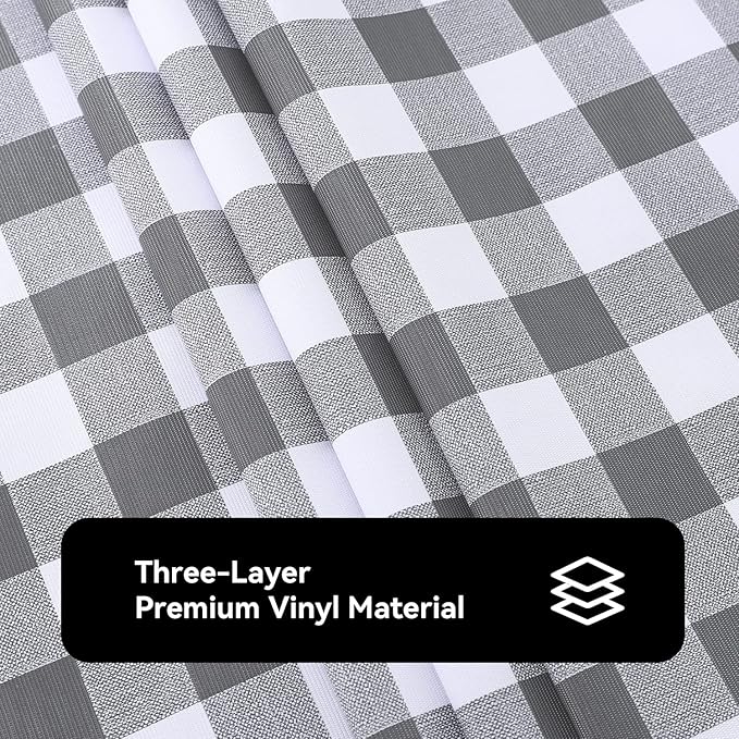 Romanstile Rectangle Vinyl Tablecloth, 100% Waterproof Buffalo Gingham Plastic Table Cloth, Heavy Duty Wipeable Checkered Table Covers for Outdoor, Camping, Picnic, Patio - 54 x 120, Grey and White