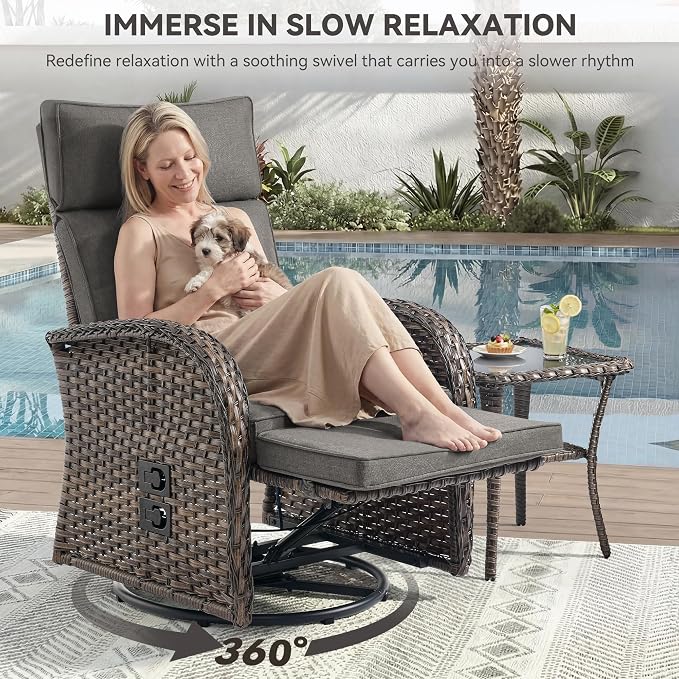 3 Pieces Zero Gravity Patio Swivel Recliner Chairs Set of 2 - Image 4
