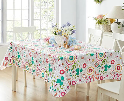 Newbridge Shabby Chic Lily Print 60 x 120 Inch Rectangle Vinyl Flannel Backed Tablecloth, Pink Yellow and Green Lily Indoor and Outdoor Waterproof Vinyl Table Cover for Spring Holiday Party