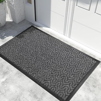 Yimobra Extra Large Door Mat Outside Entrance 60x36, Waterproof Heavy Duty Outdoor Mats for Front Door, Non Slip Rubber Entry Mat for Garage Patio Indoor, Easy Clean, Mix Grey