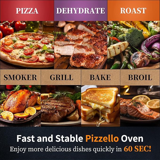 PIZZELLO 13" Outdoor Pizza Oven Propane Wood Fired Outdoor Foldable Pizza Ovens with Gas Burner, Wood Tray Pizza Stone, Pizza Peel, Cover