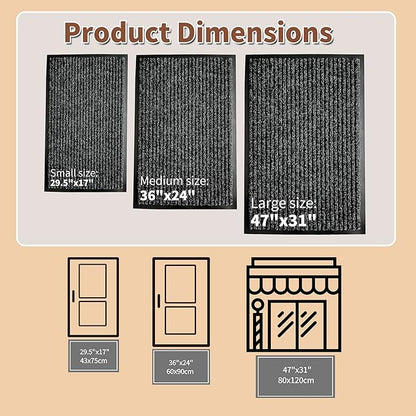 Front Door Mat Outdoor, Non-Slip and Heavy Duty Welcome Mat, Low Profile Easy Clean Indoor Outdoor Doormat for Patio Entryway with Durable PVC Backing.(Black and White 47"x31")