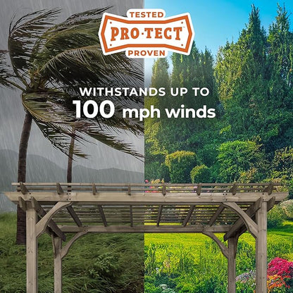 Backyard Discovery Somerville 14' x 10' Cedar Wood Pergola Kit with Trellis Roof, All-Season Durability, High-Wind Rating, PowerPort, Shade for Outdoor Patio, Deck, Garden, and Entertaining