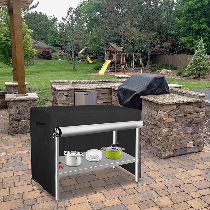 Bitubi 36 Inch Outdoor Prep Table Cover with Split Zipper, Waterproof Stainless Steel Prep & Work Table Cover for Patio Table- 36''L x 24''W x 35''H (Black)