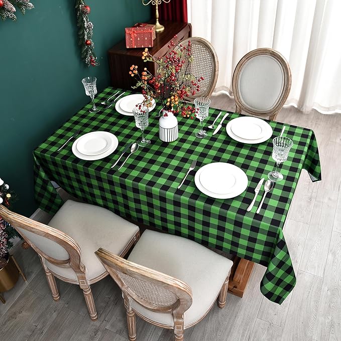 Waterproof Checkered Tablecloth Fabric - Rectangle 58x84 Inch Green St Patricks Day Table Cloth for Indoor/Outdoor Use - Irish Table Cover for Christmas, BBQs, and Parties