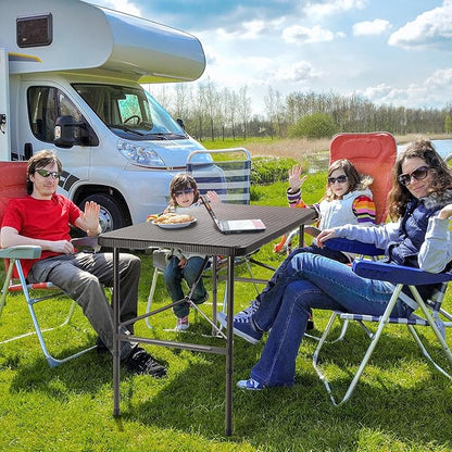 VINGLI 4 FT Plastic Folding Camping Table, Portable in/Outdoor Party Picnic Dining Desk,Garden Soccer Multipurpose Entertaining Activities, Brown