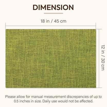 Blue Forest Placemats Set of 6, Dual-Layered Thickened Faux Linen Cloth Place Mats Heat Resistant Machine Washable Wrinkle Free Table Mats Indoor/Outdoor ((Lime Green)
