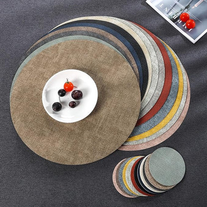 Myir JUN Round Placemats, Dual Sided Faux Leather Place Mats Set of 4 Indoor/Outdoor Non-Slip Washable Table Mats (Gray Pink, Set of 4)