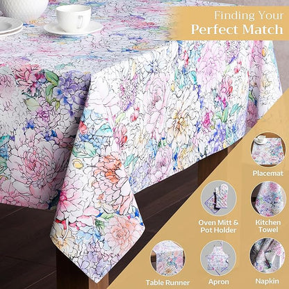 Maison d' Hermine Table Cloth Rectangle Table 100% Cotton 60 x 90 Inches Tablecloth Reusable Decorative for Dining Room, Farmhouse, Home, Party, Festive & Wedding Spring Summer - Floral Love