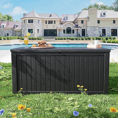 200 Gallon Resin Deck Box, Waterproof Outdoor Storage Box for Patio Furniture, Garden Tools, and Pool Accessories, Lockable UV-Resistant Storage Bin Bench Cabinet for Outside, Black