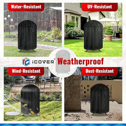 iCOVER Round Grill Cover, 29" Dia x 38" H Dome Smoker Cover, Waterproof Charcoal Kettle Grill Cover, UV Resistant BBQ Cover, Outdoor Barbecue Cover for Weber Char-Broil, Brinkmann and More