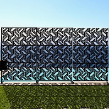 Kozyard Metal Privacy Screen 74" H x 47.2" W Decorative Outdoor Divider with Stand Panels Freestanding Screen Set for Deck Patio Balcony Garden Outdoor&Indoor(Black/Iron Weave)