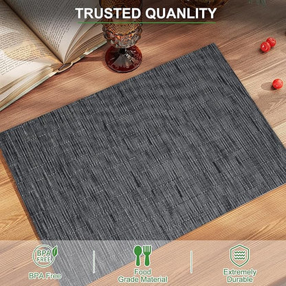 BETEAM Placemats Set of 6, Woven Vinyl Placemat for Dining Table Washable Wipeable Kitchen Place Mats Durable Indoor Outdoor Table Mats