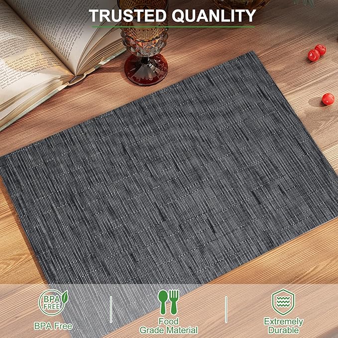 BETEAM Placemats Set of 8, Woven Vinyl Placemat for Dining Table Washable Wipeable Kitchen Place Mats Durable Indoor Outdoor Table Mats