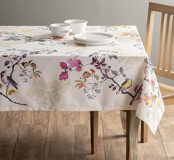 Maison d' Hermine Table Cloth Rectangle Table 100% Cotton 60 x 90 Inches Fall Tablecloth Reusable Everyday Use for Thanksgiving Christmas Decorations Dining Farmhouse Party (Equinoxe - Beige)
