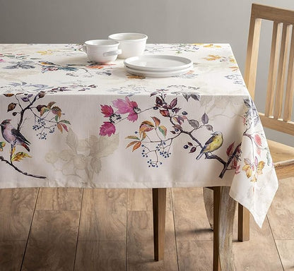 Maison d' Hermine Table Cloth Rectangle Table 100% Cotton 60 x 90 Inches Fall Tablecloth Reusable Everyday Use for Thanksgiving Christmas Decorations Dining Farmhouse Party (Equinoxe - Beige)