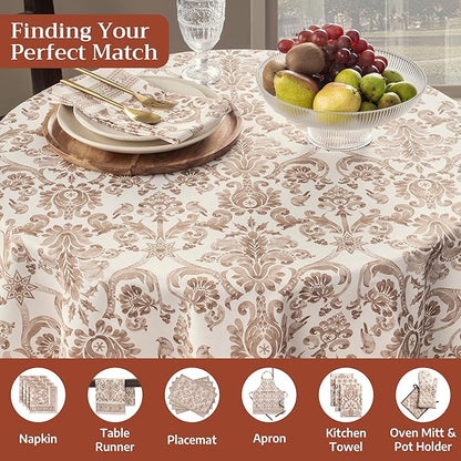 Maison d' Hermine Table Cloth Round Table 100% Cotton 69 Inches Fall Tablecloth Reusable Everyday Use for Thanksgiving Christmas Decorations Dining Farmhouse Party (Allure)