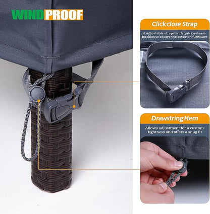 F&J Outdoors Patio Furniture Covers, Waterproof UV Resistant Rip-stop Cover for Outdoor Furniture, Grey, 90"Wx60"Dx27.5"H