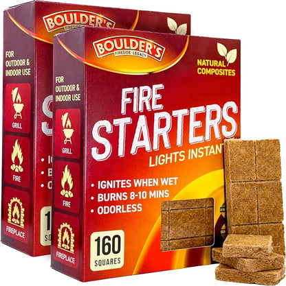Fire Starter Cubes, 320 pcs - Bulk Pack - Fast Grill BBQ Charcoal Start - Odorless & Waterproof - Firestarter Squares for Campfire, Outdoor Fire Pit, Wood Stove, Fireplace, Logs - Camping Essentials