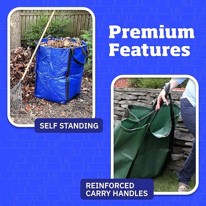 DURASACK Heavy Duty Home and Yard Waste Bag 48-Gallon Woven Polypropylene, Reusable Lawn and Leaf Garden Bag with Reinforced Carry Handles, Pop-Up Self-Standing Garbage Can, Red (Pack of 2)