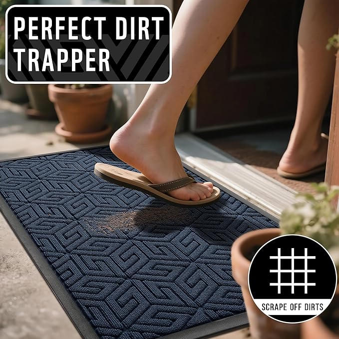 Yimobra Large Door Mat 47x32, All-Weather Waterproof Outdoor Mats for Front Door, Non Slip Rubber Doormat for Patio Proch Outside Entryway Indoor, Blue