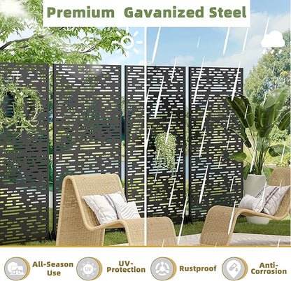 Casaphoria 72" H x 47" W Metal Privacy Screen, Outdoor Freestanding Decorative Divider for Patio, Deck, Balcony, and Garden with Stable Base, Black-Godfrey