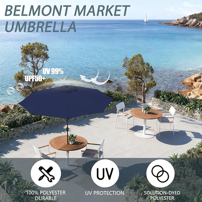 9 FT Outdoor Umbrella Table Umbrella outdoor patio Navy | Large UPF50+ - Image 3