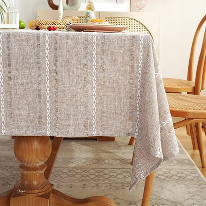 Chassic 60 x 84 inches Farmhouse Style Linen tablecloths, Wrinkle Resistant Washable Dining Room Table Cloths for Rectangle Tables - Hemstitch Light Coffee
