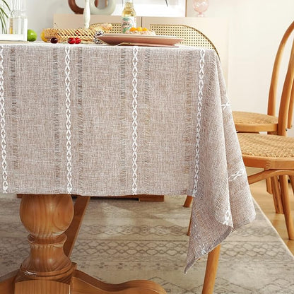 Chassic Farmhouse Style Linen tablecloths, Wrinkle Resistant Washable Dining Room Table Cloths for Small Rectangle Tables - 54 x 72 inches, Hemstitch Light Coffee