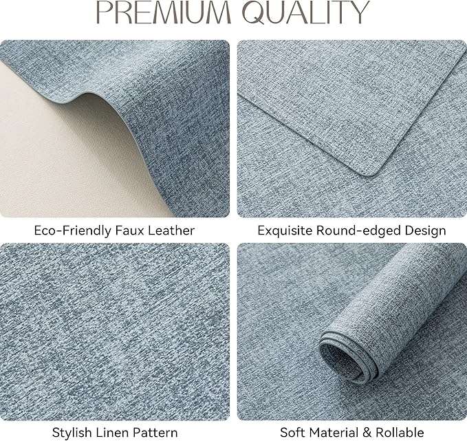 Romanstile Vinyl Placemats Set of 12-12 X 17 Inch - Heat Resistant Place Mats 100% Waterproof Oilproof Wipeable Reversible Faux Leather Table Mats for Kitchen, Dining, Party, Outdoor, Sky Blue