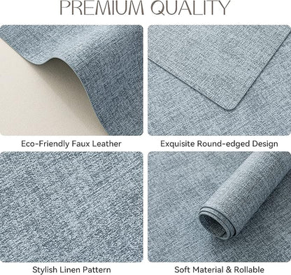 Romanstile Vinyl Placemats Set of 4-12 X 17 Inch - Heat Resistant Place Mats 100% Waterproof Oilproof Wipeable Reversible Faux Leather Table Mats for Kitchen, Dining, Party, Outdoor, Sky Blue