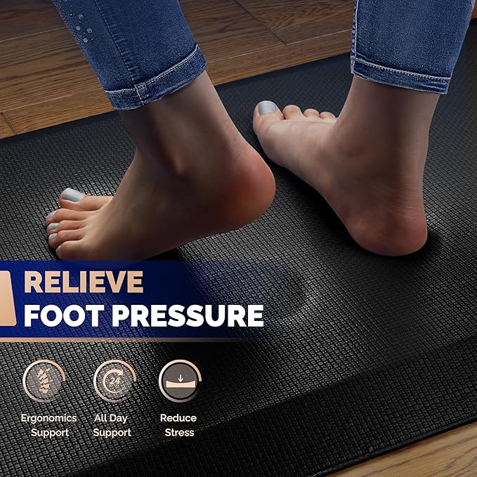 FEATOL Anti Fatigue Mat for Standing, 9/10 Extra Thick Ergonomic Standing Desk Mat, Comfort & Durable Memory Foam Standing Mat at Home,Office All Day (20" x 32", Black, 3PC)