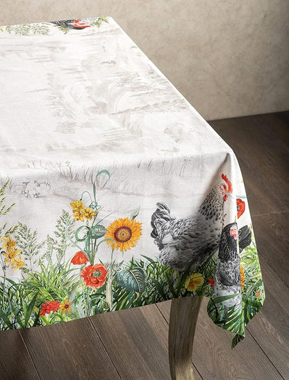 Maison d' Hermine Table Cloth Square Table 100% Cotton 60 x 60 Inches Tablecloth Reusable Decorative Everyday Use for Dining Room, Farmhouse, Home, Party, Festive & Wedding Spring Summer - Basse Cour