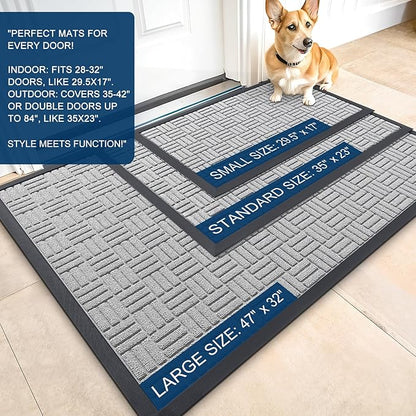 OLANLY Front Door Mat Outside Entrance 29.5x17, Absorbent, Heavy Duty Sturdy Natural Rubber Doormat Indoor Outdoor, Non-Slip, Stain and Fade Resistant, Low Profile Floor Mat for Entryway, Light Gray
