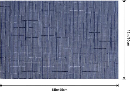 Leetaltree Blue Placemats Set of 12 - Heat Resistant Non-Slip Place mats for Dining Table, Washable Durable PVC Vinyl Woven Table Mats（Blue, 12）