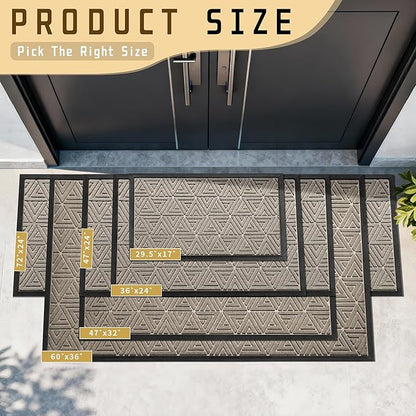 Yimobra Outdoor Mats for Front Door 29.5x17, Stops Mud & Dirt at Entrance, Fits Garage & Patio, All-Weather Waterproof Non Slip Outdoor Indoor Welcome Mat, Beige