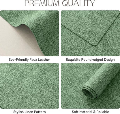 Romanstile Vinyl Placemats Set of 6-12 X 17 Inch - Heat Resistant Place Mats 100% Waterproof Oilproof Wipeable Reversible Faux Leather Table Mats for Kitchen, Dining, Party, Outdoor, Dark Green