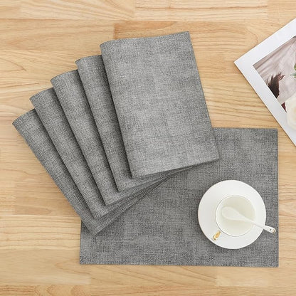 Homaxy Faux Leather Heat Resistant Placemats for Dining Table Set of 12, Waterproof Wipeable Washable PU Table Mats, Easy to Clean Anti-Slip Place Mats, 11.8" x 17", Light Grey