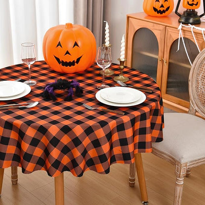 Waterproof Plaid Tablecloth Fabric - Round 120 Inch Classic Gingham Checker Table Cloth for Indoor/Outdoor Use - Buffalo Table Cover for Picnics, BBQs, and Parties